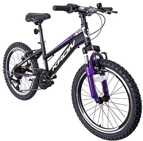 KRON XC 75 Kinder Mountain Bike 20 Zoll ab 6 Jahre | Aluminium MTB Fahrrad 7 Gang Shimano, V-Bremse, 11 Zoll Rahmen, Schwarz Lila