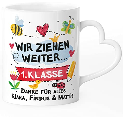 SpecialMe® Kaffee-Tasse Herzhenkel Erzieherin Kindergarten Danke für Alles personalisierte Geschenke Namen Kinder weiß - Herz standard