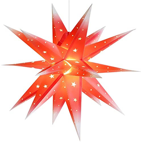 Puntale per albero di Natale, lanterna a stella in PVC da 45 cm, stringa di luci a forma di stella a 18 punte con lampadina, decorazione a forma di ciondolo appeso a forma di stella scavata per intern