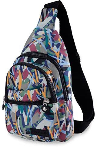 MOAMUN Sling Bag Brusttasche für Damen, Wasserdichtes Nylon Crossbody Umhängetasche, Langlebig Crossbody Rucksack mit Ohrhörer Loch, Leichte Gym Schultertasche für Outdoor (Multicolor)