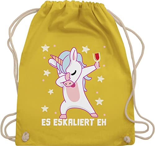 Turnbeutel Rucksack - & Alkohol Damen - Es eskaliert eh Festival Saufi Party Malle Lustig - Unisize - Gelb - sportbeutel baumwolle mallorca sprüche statement beuteltasche beutel das beutelrucksack
