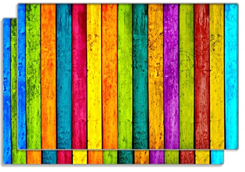 Wallario 2er Set Frühstücksbrettchen aus Glas, Glasunterlage, Glasbrettchen Buntes Holz - Bunte Streifen mit Farbe und Holzstruktur, Größe 30 x 20 cm, Sicherheitsglas