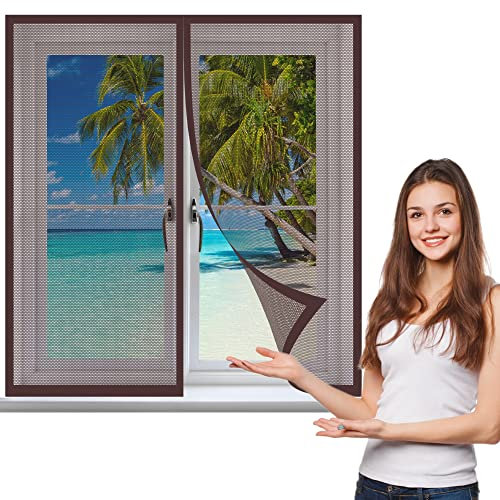 Zanzariera Per Finestra 80 x 140 cm, Tenda a Mosca Magnetica, Chiusura Automatica per Finestra, Marrone