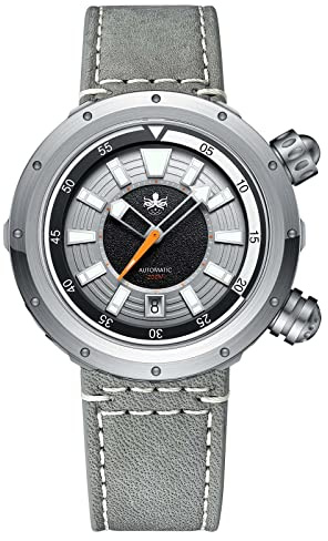 PHOIBOS Vortex Antimagnetische Automatik-Taucheruhr für Herren, 200m wasserdicht, Gehäuse mit versteckten Laschen und Doppelkronen mit innerer drehbarer Lünette, Grau PY042D