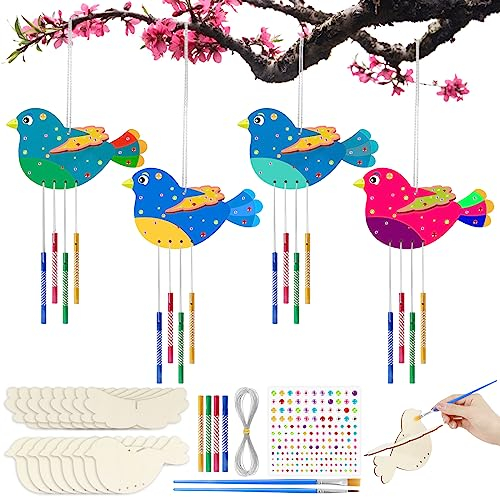 Bomtop 8 Stück 3D Vogel Windspiel Bastelset basteln kinder Holzbastelsets für Kinder Mitgebsel Kindergeburtstag Party Kleine Geschenk für Jungen Mädchen