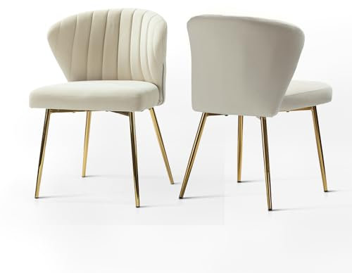 HULALA HOME 2er Set Esszimmerstühlen aus Samt, moderner Schminktischstuhl, Küchenstuhl, mit Beinen aus Metall, für Esszimmer, Beige