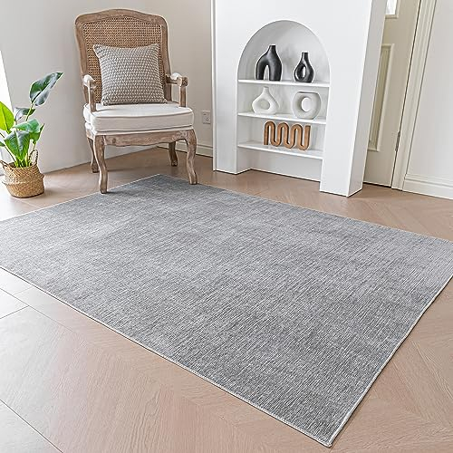 Evitany Kurzflor Teppiche Wohnzimmer, Teppiche Grau rutschfeste Unterseite, Waschbarer Einfarbiges Teppich, Kinderzimmer,Esszimmer,Küchen Teppich (Grau/140x200cm)