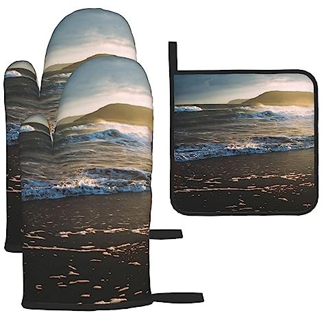 Lot de 3 maniques et maniques isolées résistantes à la chaleur Motif paysage marin