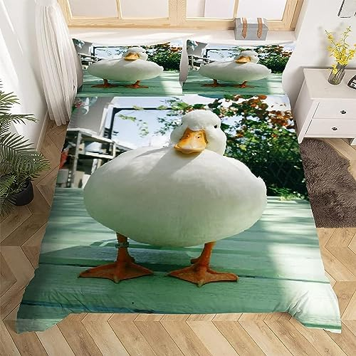 Ente Bettwäsche 135x200 Tier Bettbezug Superweiche Mikrofaser 3 Teilig Ente Bettwäsche-Sets + 2 Kissenbezug 80x80 cm mit Reißverschluss