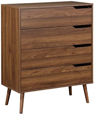 Alice's Home - Commode décor Bois de Noyer. 4 tiroirs. Pieds en pin Massif