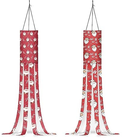Binienty 2 Stück Weihnachts-Windsack-Flaggen mit Schwanz, 99 cm, Weihnachtsmann, Weihnachtsbaum, hängende Dekorationen, Winter, Outdoor, Windsäcke für Hof, Terrasse, Rasen, Party-Dekoration