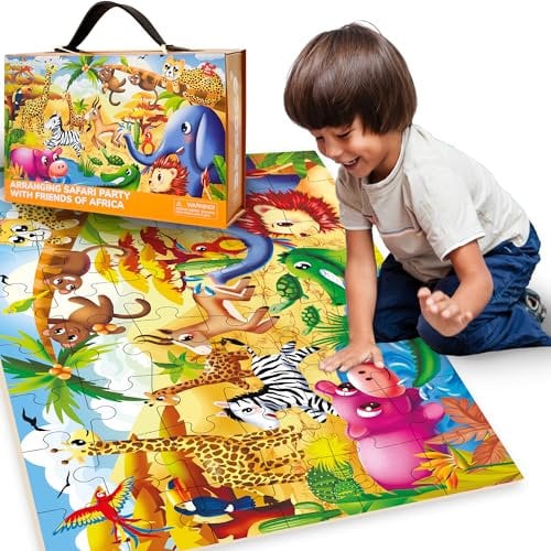 QUOKKA Floor Puzzles For 3 4 Year Olds - 60x90 cm 48 pc Giant Jigsaws For Children Age 4 5 - Large Educational Africa Toys for 3 6 yo - Premium Gift Box with Sturdy Handle & Magnetic Closure