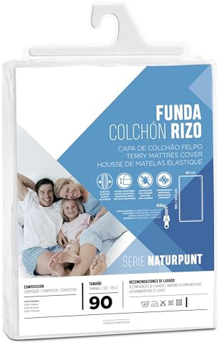 TIENDA EURASIA - Funda de Colchon Rizo, Blanco, 100% Poliéster, Elástica, Antiácaros y Transpirable, Cremallera en L, Longitud 190/200cm, para Todas Las Camas (Funda Colchon Rizo 90cm)