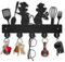 MAYJOYDIY Mouse Kitchenware Key Holder for Wall 30×18.4cm 2 Mice Spatula Spoon Fork Wall Mounted Key Hooks Hanger 5 Alloy Hooks Black Wooden Key Rack for Home Art Decor Entryway Front Door Gift
