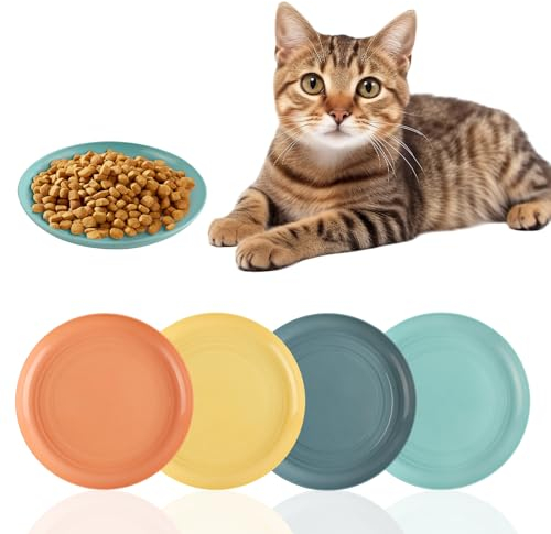 QOPAHI Cat Food Bowl Wide Shallow Cat Dishes and Bowls, Flat Kitten Food Bowls Plastic Cat Feeding Bowls for Food and Water, Cat Plate Pet Food Bowls for Kittens and Short Legged Cat(4 Pcs)