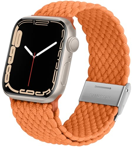Anlinser Compatible con Correa Apple Watch 42mm 41mm 40mm 38mm, Pulsera Elástica de Bucle Solo para iWatch SE Serie 11 10 9 8 7 6 5 4-1, Naranja