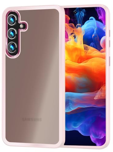 NALIA Matte Hybrid Schutzhülle kompatibel mit Samsung Galaxy S24 Hülle, Semi-Transparente Stoßfeste Harte Rückseite & Silikon Aufprall-Schutzrahmen, Frosted Cover Anti-Schock Case, Farbe:Rosa