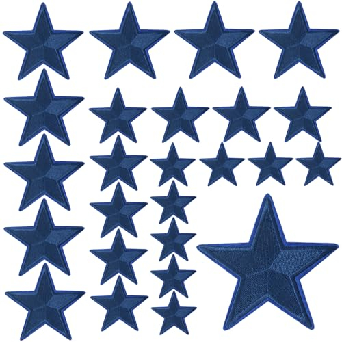 GYGYL 24 Pieces Star Iron on Patch, Embroidered Sew on/Iron on Patch Applique for Clothes, Dress, Hat, Jeans, DIY Accessories(Deep Blue)