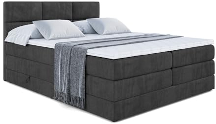 ALTDECOR Boxspringbett mit Matratze und Lattenrost, Topper, Polsterbett mit Bettkasten, Bett mit Stauraum H3- und H4- Matratze, Doppelbett, Springboxbett - Ohio King - 120x200 - Schwarz Samt