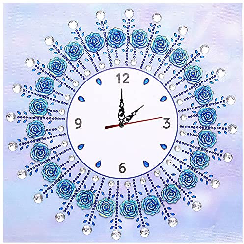 DIY 5D Diamond Painting Wanduhr Handwerk, Diamant Malerei Uhr Stickerei Kreuzstich Mosaik Wand Uhr Schlafzimmer Wohnzimmer Deko (M)