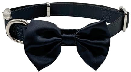 Croci Ceremony Hundehalsband für männliche Hunde, mit Fliege, für Hochzeit, Blauer Stoff, Satin, silberfarbene Details, für kleine, mittelgroße und große Hunde, M/32-50 cm