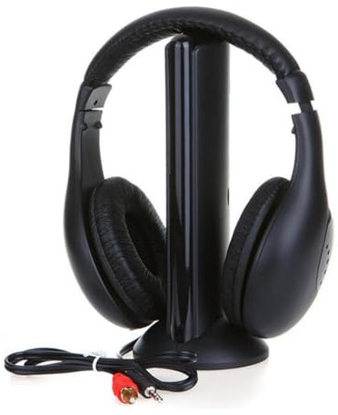 DEARBIRDER Cuffie TV stereo senza fili, Cuffie di monitoraggio professionali nere Cuffie radio FM Hi-Fi - Cuffie over-ear senza fili 5 in1