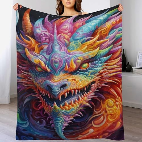 Drachen Decke Fleecedecke,Weiche Warme Fuzzy Überwurfdecken Kinder Oder Erwachsene Für Krippe Bett Couch Stuhl Four Seasons Wohnzimmer Reisen Outdoor (150×200cm)