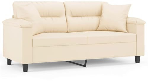Willood 2-Sitzer-Sofa mit Kissen Liegesofa für Wohnzimmer, Polstersofa Sessel Relaxsofa Loungesofa Relaxcouch Beige 140 cm Mikrofasergewebe