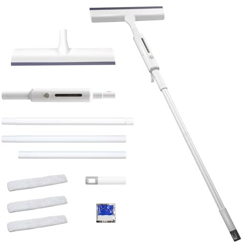 Fensterputzer mit Teleskopstiel, Fensterreiniger mit Spray, Professionelles 2 in 1 Fensterputzen Set mit 3 Mikrofaser Pads, für Hohe Fenster im Innen- und Außen