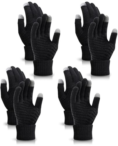 TAGVO 4 Paar Frauen Winter Strickhandschuhe,Paar Warme Handschuhe,Touchscreen Dünne Fleece Liner Vollfingerhandschuhe,Geeignet Für Indoor-Freizeitarbeit Oder Outdoor-Fahren Pendeln Einkaufen