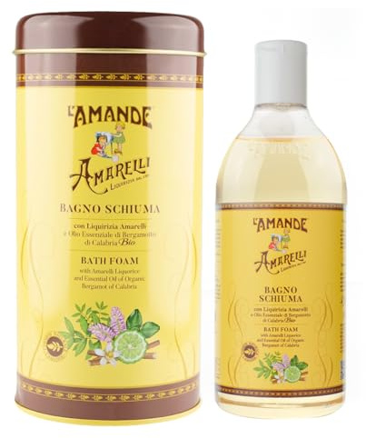 L'AMANDE - Bagnoschiuma Uomo Donna in Boite con Liquirizia e Oli Essenziali di Bergamotto Bio, Docciaschiuma Gel Detergente e Idratante Corpo Delicato, Bagno Schiuma Naturale pH Dermatologico 500 ml