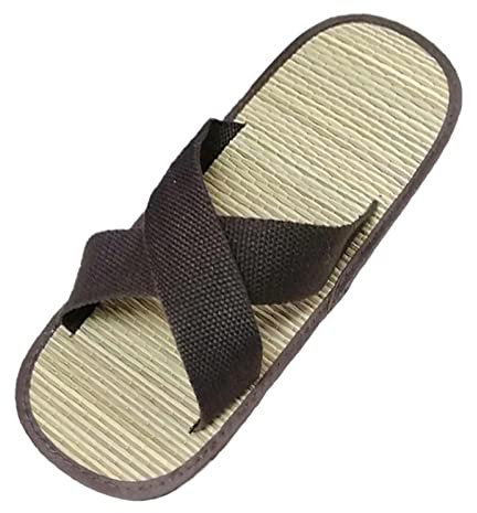 Pantoufles élégantes pour femme - Mode - Sandales de plage - Antidérapantes - Pour femme - Tapis de paille - Pantoufles décontractées - Nœud en rotin - Tongs pour femme - Sport antidérapant, café,