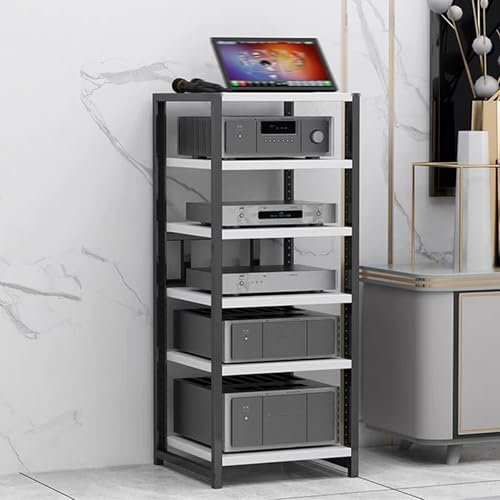 GUAWJRZDP Hi Fi Regal, Hi Fi Rack mit Verstellbaren Regalen, Moderner Offener Audio Rack Hi Fi Regal, Record Player Stand, Phonoschrank for Wohn, Gaming- Und Aufnahmeräume(Wit,6-Tier)