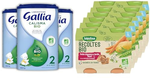 Laboratoire Gallia - Calisma 2 BIO - Lait Bébé Bio 2ème âge de 6 à 12 Mois - en Poudre - Lot de 3x800g + Blédina Les Récoltes Bio, Petits pots bébé Bio, Dès 6 Mois, Légumes du Jardin, Boeuf, 12x200g