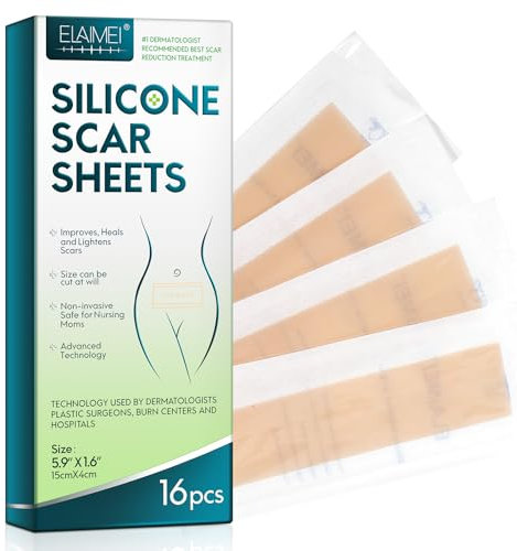 Silikonpflaster für Narben - Silicone Scar Tape, Professionelle Entfernung Neuer Alter Narben durch Kaiserschnitt, Chirurgie, Verbrennung, Keloid, Akne, etc. (4 x 15 CM, 16 Stück)