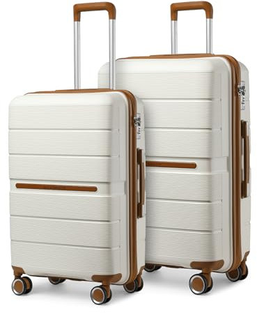 British Traveller Set di Valigie Rigide 2 Pezzi Trolley PP Leggero con TSA Lucchetto (65/76cm, Bianco)