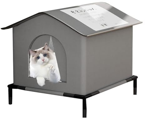 Erhöhte, wasserdichte, isolierte Katzenhütte für draußen, Winter-Katzenbett für Wilde Katzen, Katzenhäuser für Outdoor-Katzen, isoliert, beheizt, Outdoor-Katzenhaus, wetterfest, für draußen, Wilde