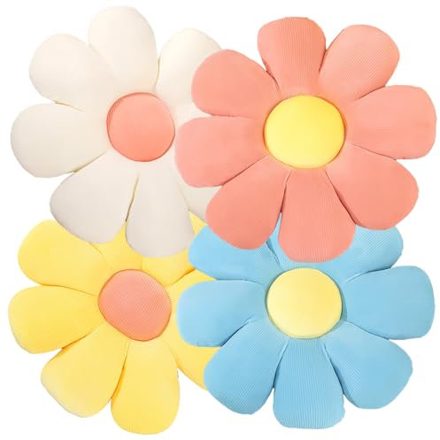 CHENINKJG Flower Cushion, Floor Cushion, 4 Pcs Flower Pillow, daisy window seat Throw Pillow, daisy seat pads,Cushions For Kids Room Decor,38cm Cushions Pillows For Car Home Sofa Chair