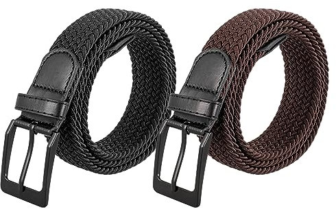 Halinuia 2 Paquet Ceinture Tressée Élastique en Cuir Unisexe Vintage - Tissu Ajustable pour Golf, Homme et Femmes 105 cm