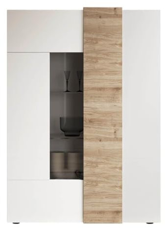 AltoBuy Vesuvio Blanc - Vitrine 2 Portes Laqué Blanc et Aspect Bois Finition Cadiz