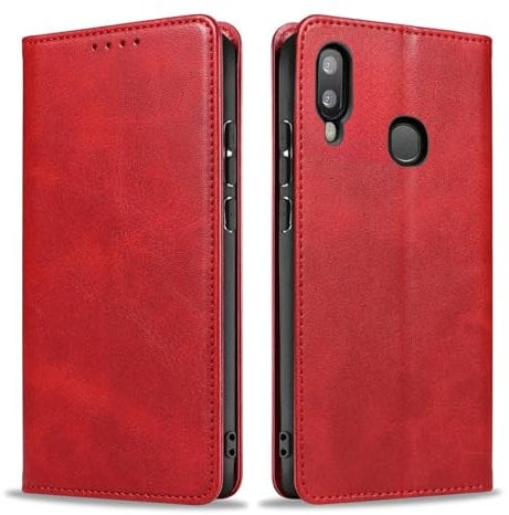LBH Handyhülle Smartphone-Hülle für Samsung Galaxy A20e Klapphülle Magnetverschluss Kartenfächer Geldfach Standfunktion Case Etui Rundumschutz Schutzhülle Rot