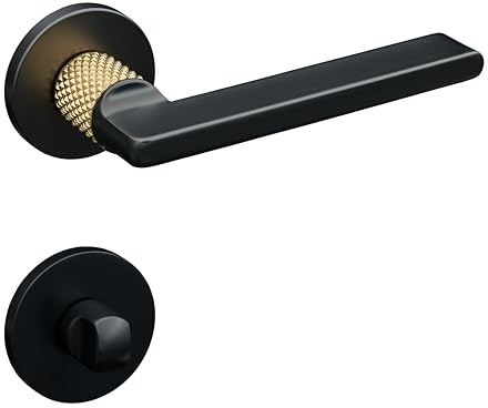 Gavroche Uranium Türgriffe WC/Bad, Schwarz/Gold | Zamak 3 (Zinkdruckguss); 1 Paar für Innentüren; 8-mm-Vierkant, 38 mm Befestigungsabstand, Türstärke 33–55 mm