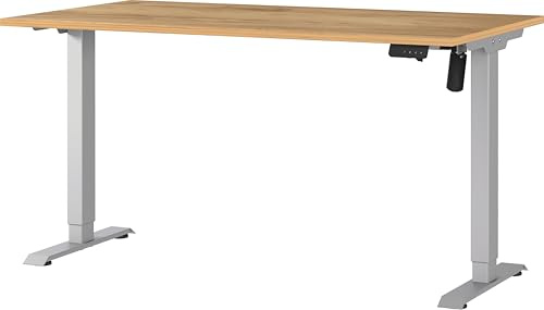 Germania Schreibtisch 8023-641, in Navarra-Eiche-Nb./Silber, elektr. höhenverstellbar, 140 x 119 x 80 cm (BxHxT)