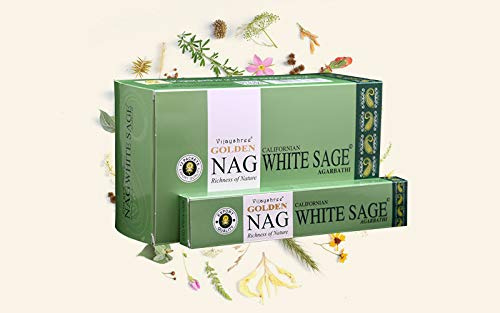 Golden Nag Räucherstäbchen 15g – Premium Dufterlebnis | 6/12 / 24 Packungen | Handgerollt in Indien | Aromatherapie, Meditation, Yoga, Entspannung (6, Golden Nag White Sage)