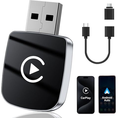 Carplay/Android Auto Inalambrico, HOVCEH 2 en 1Adaptador per Carplay/Android Auto Inalambrico, Mini Car Play Wireless Adapter, Plug and Play, Bluetooth 5.0, para Coches Equipados con CarPlay