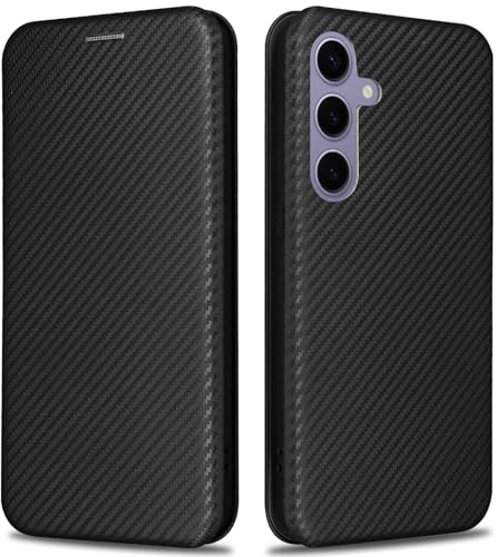 KOGENG Handyhülle für Samsung Galaxy S24 Hülle mit Wallet Kartenfach RFID-Blockierung, Carbon Fiber Textur Magnetisch Klapphülle Schutzhülle für Samsung S24 5G Case Cover (Schwarz)