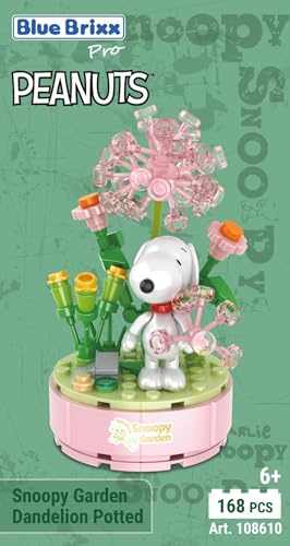BlueBrixx Pro 108610 – Snoopy Garten „Löwenzahn im Topf“ aus Klemmbausteinen mit 168 Bauelementen