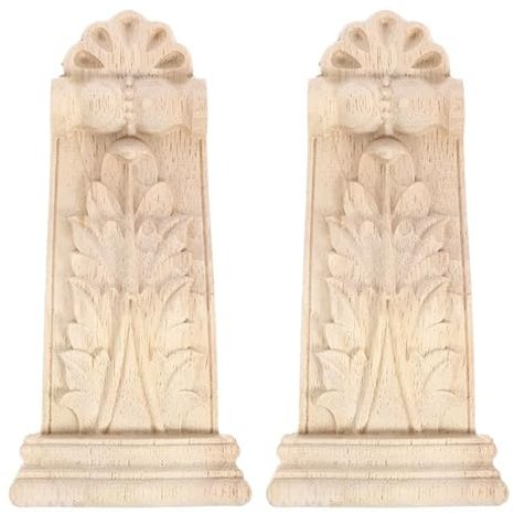 Operitacx 2er Set Holzkonsolen Dekorative Regalwinkel aus Massivholz, Geschnitzte Holzornamente (13x6x3cm), Rustikale Zierelemente für Möbel, Kamin & Wandregal, Vintage Design (Hellbraun)