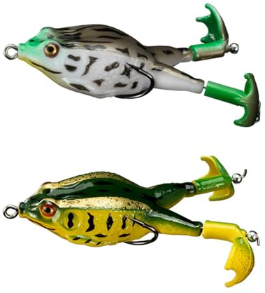 Lumi Zenva 2 Stück Doppelpropeller Frösche Angelköder mit 3D Double Propeller und Weichen Ködern für Barsch Forelle Hecht 9 cm Double Haken 360 Grad Soft Bait