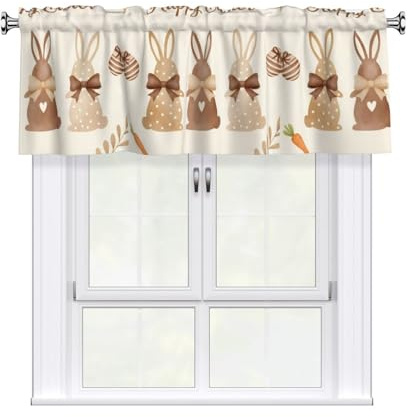 Drekrid Volants für Fenster, Kaninchen, Ostern, Lichtfilterung, klein, weich, kurz, Küchenvorhänge für Schlafzimmer, Badezimmer, Keller, Café, solide Stangentasche, 137 x 46 cm, 1 Vorhang